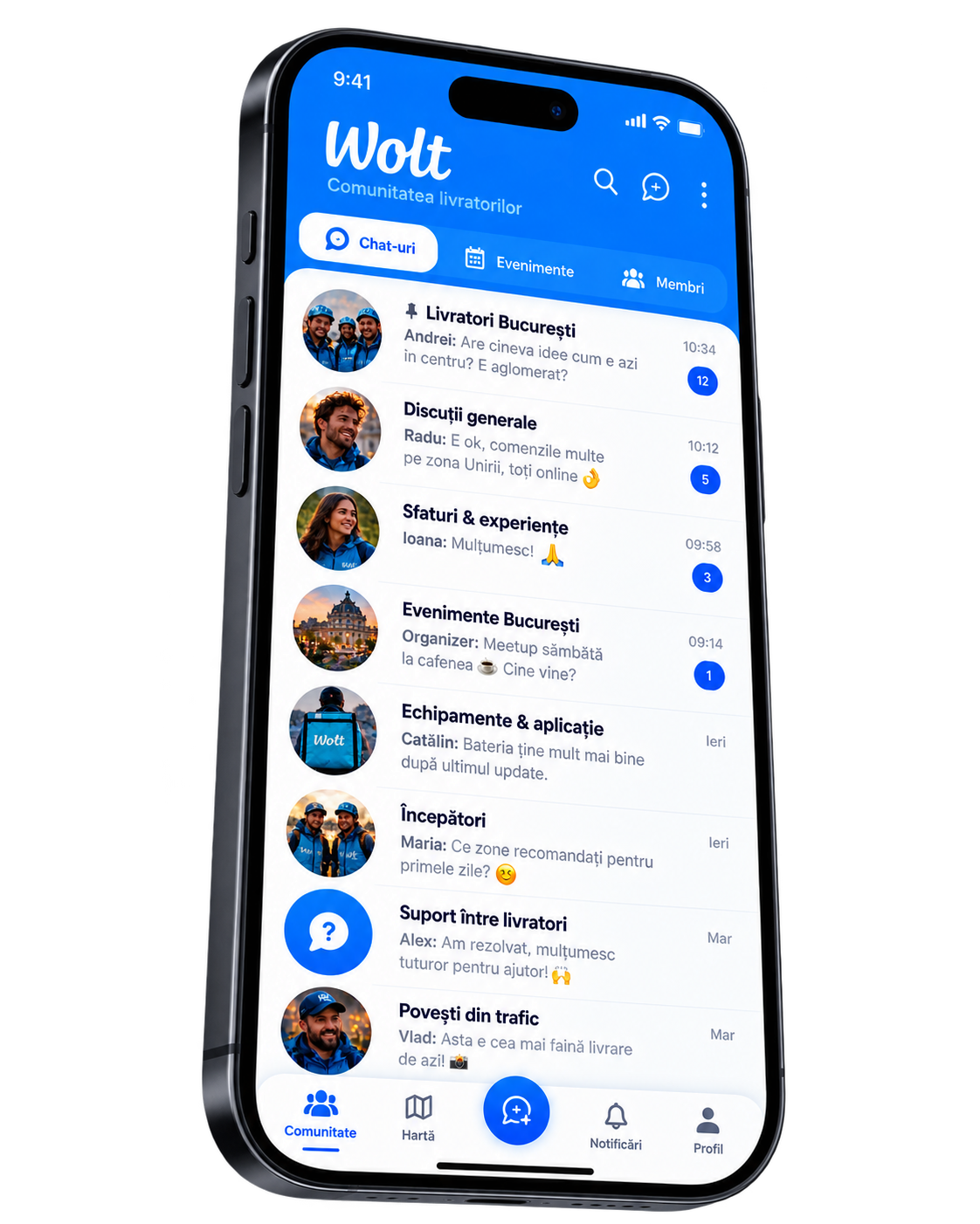 Conversații în comunitatea de curieri Wolt